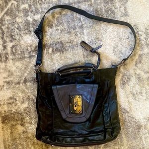 Joy Gryson RARE Black Leather Cross body Purse with natural bone detail